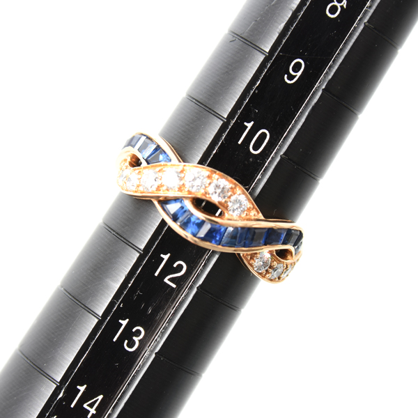 ティファニー 指輪 レディース サファイア ダイヤ ツイスト リング 11号 イエローゴールド TIFFANY 750YG 中古