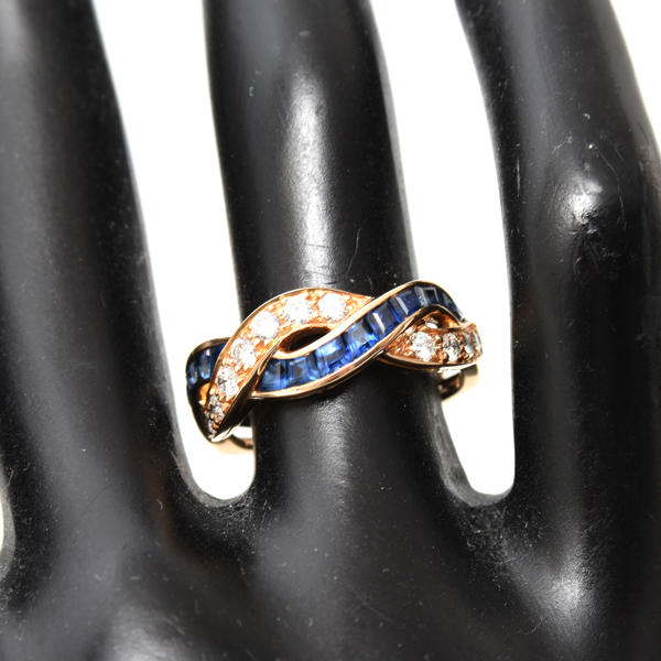 ティファニー 指輪 レディース サファイア ダイヤ ツイスト リング 11号 イエローゴールド TIFFANY 750YG 中古