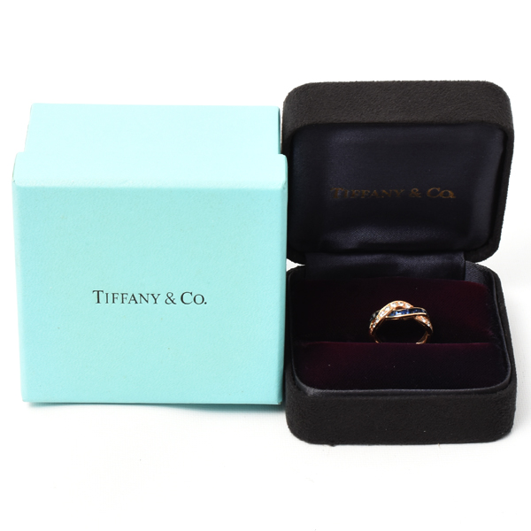 ティファニー 指輪 レディース サファイア ダイヤ ツイスト リング 11号 イエローゴールド TIFFANY 750YG 中古