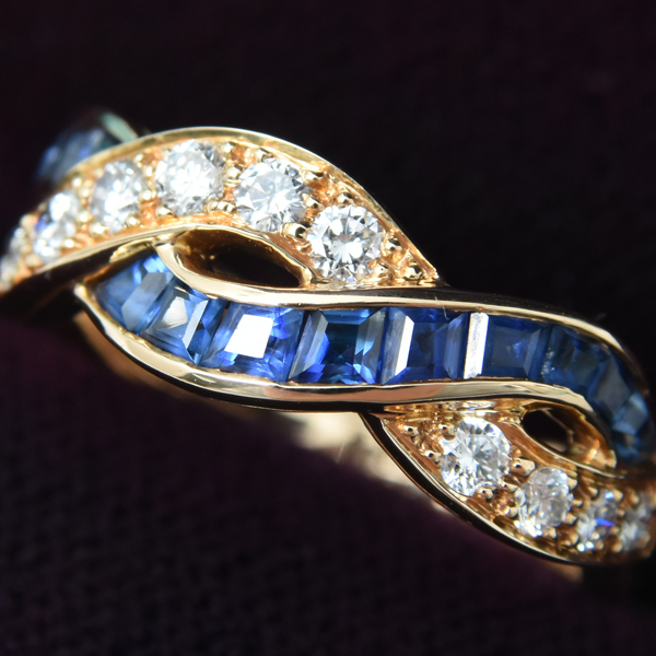 ティファニー 指輪 レディース サファイア ダイヤ ツイスト リング 11号 イエローゴールド TIFFANY 750YG 中古