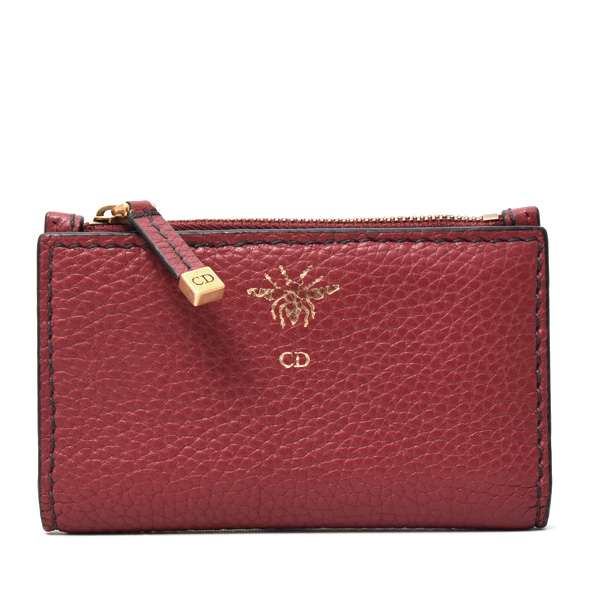 クリスチャンディオール ブランド小物 レディース 2つ折りカードケース ビー カーフ ボルドー Christian Dior 中古