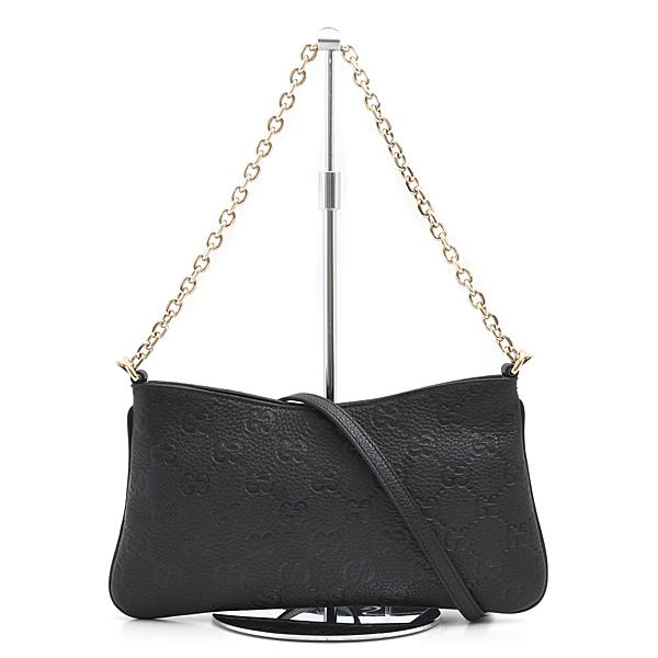 グッチ バッグ レディース GGエンブレム チェーンハンドバッグ ショルダーバッグ 2WAY ブラック グレインレザー 815277 中古j