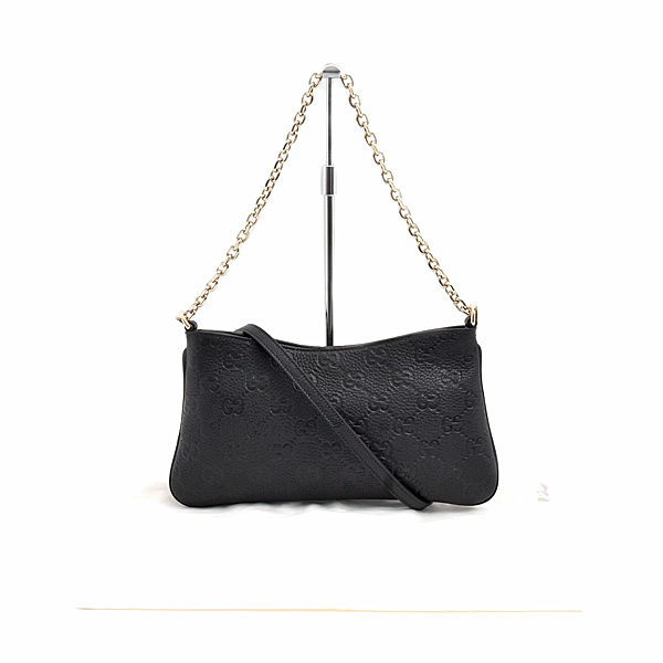 グッチ バッグ レディース GGエンブレム チェーンハンドバッグ ショルダーバッグ 2WAY ブラック グレインレザー 815277 中古j