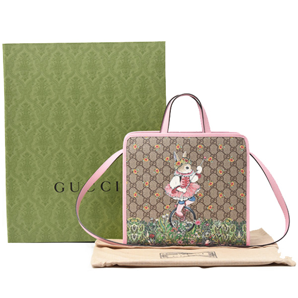 グッチ バッグ キッズ レディース トートバッグ チルドレンズ ヒグチユウココラボ ラビット GGスプリーム ベージュ×ピンク PVC GUCCI 630542 中古