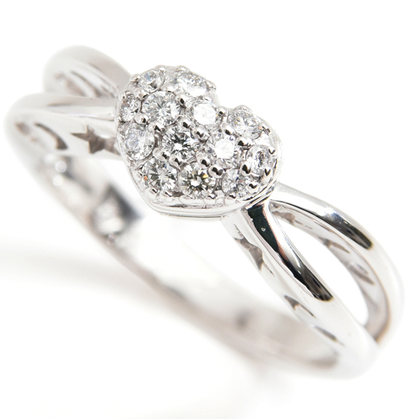 ポンテヴェキオ 指輪 レディース ハートモチーフ パヴェダイヤ リング D0.20ct 12号 ホワイトゴールド Ponte Vecchio K18WG 中古