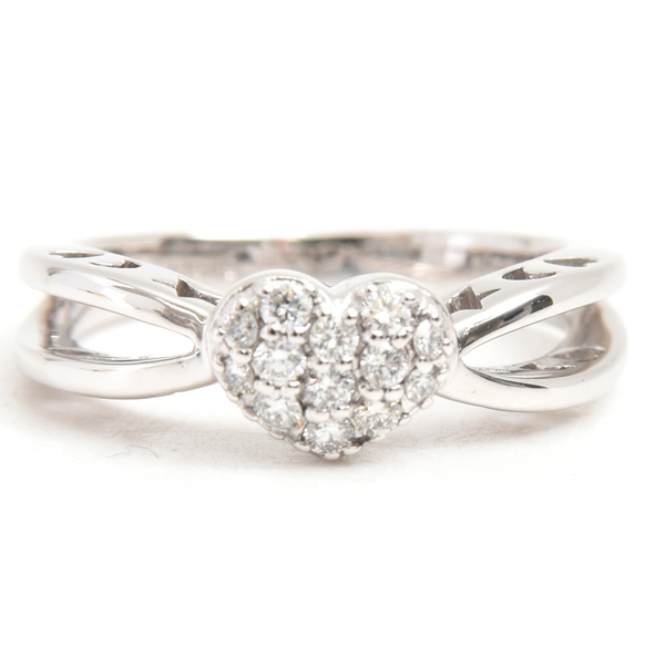 ポンテヴェキオ 指輪 レディース ハートモチーフ パヴェダイヤ リング D0.20ct 12号 ホワイトゴールド Ponte Vecchio K18WG 中古