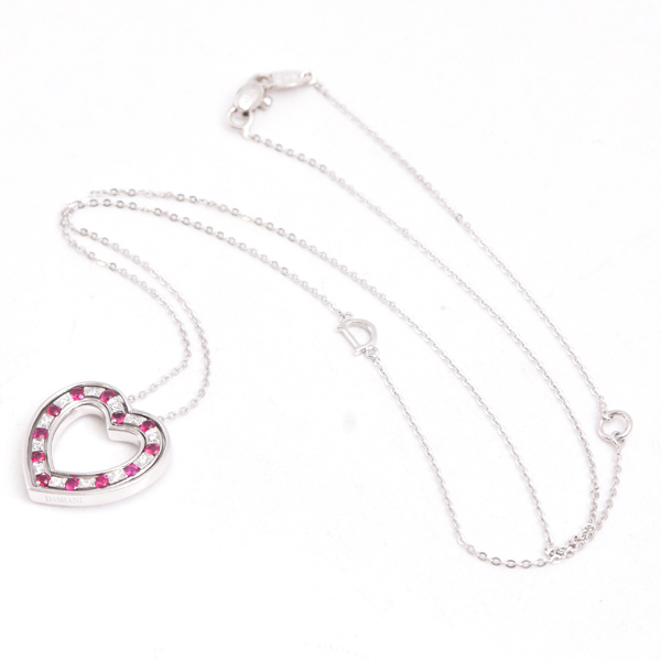 ダミアーニ ネックレス レディース ベルエポック ハート ダイヤ×ルビー ネックレス ホワイトゴールド DAMIANI 750WG 中古