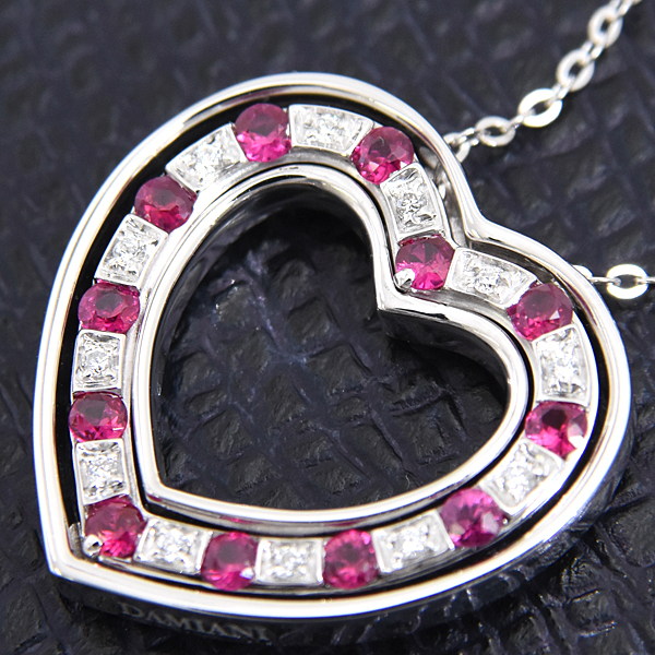 ダミアーニ ネックレス レディース ベルエポック ハート ダイヤ×ルビー ネックレス ホワイトゴールド DAMIANI 750WG 中古