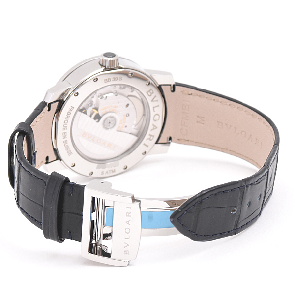 ブルガリ 時計 メンズ ブルガリブルガリ ソロテンポ 自動巻 シルバー文字盤  裏スケ ステンレス SS BVLGARI BB39C6SLD 中古