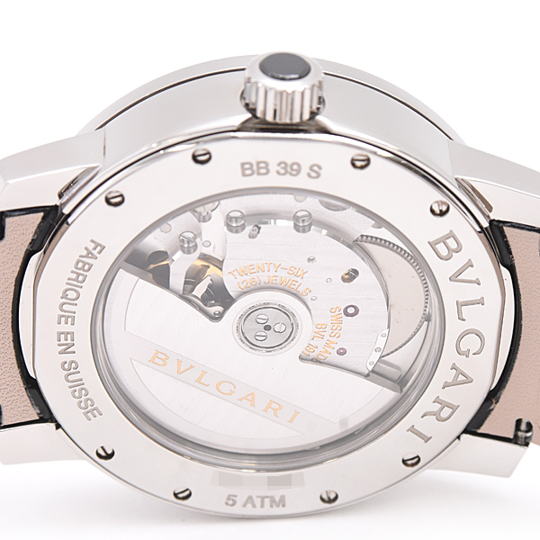 ブルガリ 時計 メンズ ブルガリブルガリ ソロテンポ 自動巻 シルバー文字盤  裏スケ ステンレス SS BVLGARI BB39C6SLD 中古