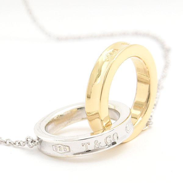 ティファニー ネックレス レディース 1837 インターロッキング サークル ペンダント シルバー イエローゴールド TIFFANY SV925×750YG 中古