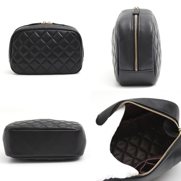シャネル バッグ レディース マトラッセ コスメポーチ キャビアスキン ランダム ブラック CHANEL A80910 中古
