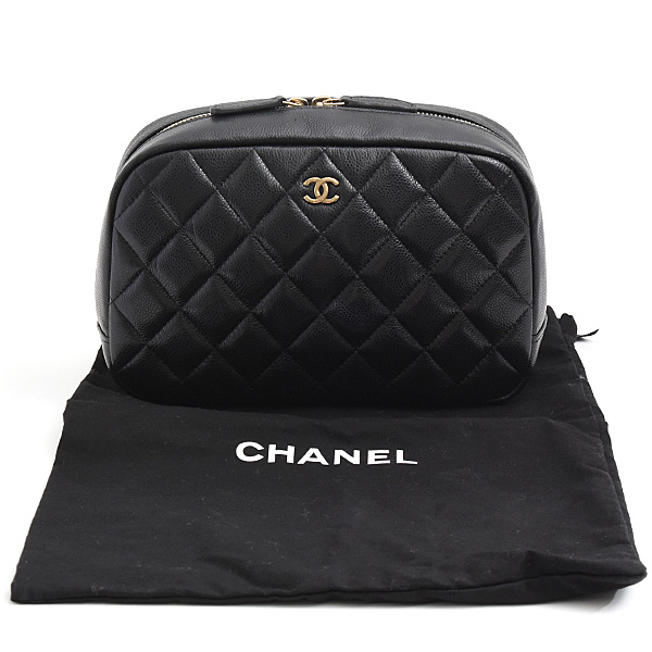 シャネル バッグ レディース マトラッセ コスメポーチ キャビアスキン ランダム ブラック CHANEL A80910 中古