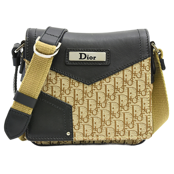 クリスチャンディオール バッグ ユニセックス トロッター ショルダーバッグ キャンバス ブラック×ブラウン Christian Dior 中古