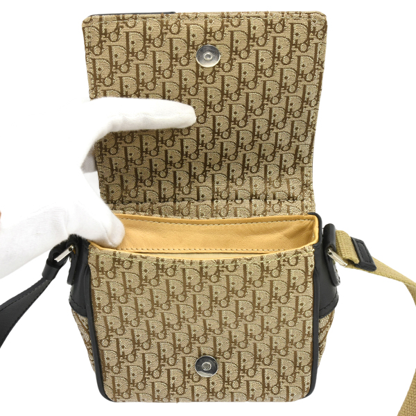 クリスチャンディオール バッグ ユニセックス トロッター ショルダーバッグ キャンバス ブラック×ブラウン Christian Dior 中古