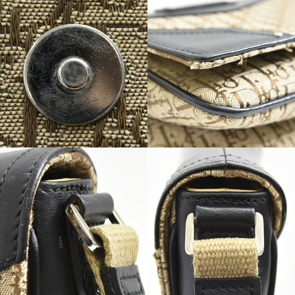 クリスチャンディオール バッグ ユニセックス トロッター ショルダーバッグ キャンバス ブラック×ブラウン Christian Dior 中古