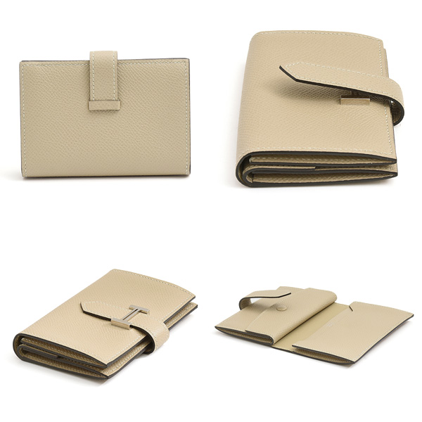 エルメス 財布 レディース ベアンミニ X刻 二つ折り コンパクトウォレット ヴォーエプソン トレンチ ベージュ系 HERMES 中古