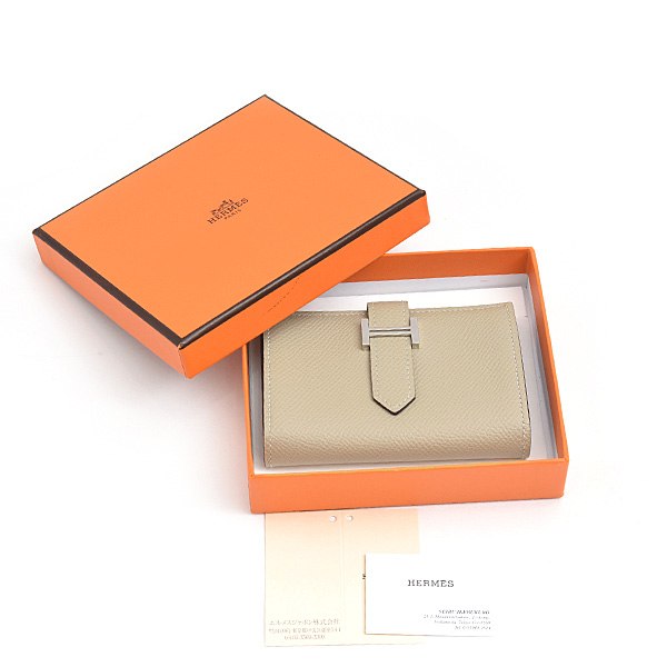 エルメス 財布 レディース ベアンミニ X刻 二つ折り コンパクトウォレット ヴォーエプソン トレンチ ベージュ系 HERMES 中古