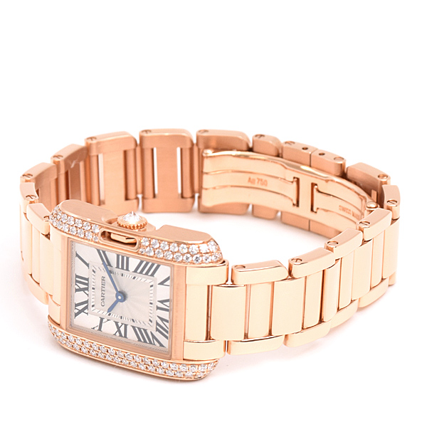 カルティエ 時計 レディース タンクアングレーズSM 2重ダイヤベゼル ピンクゴールド 750PG 電池式 Cartier WT100002 中古