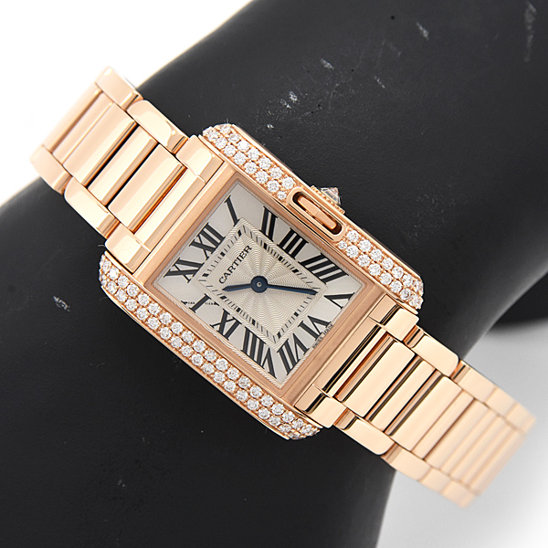 カルティエ 時計 レディース タンクアングレーズSM 2重ダイヤベゼル ピンクゴールド 750PG 電池式 Cartier WT100002 中古