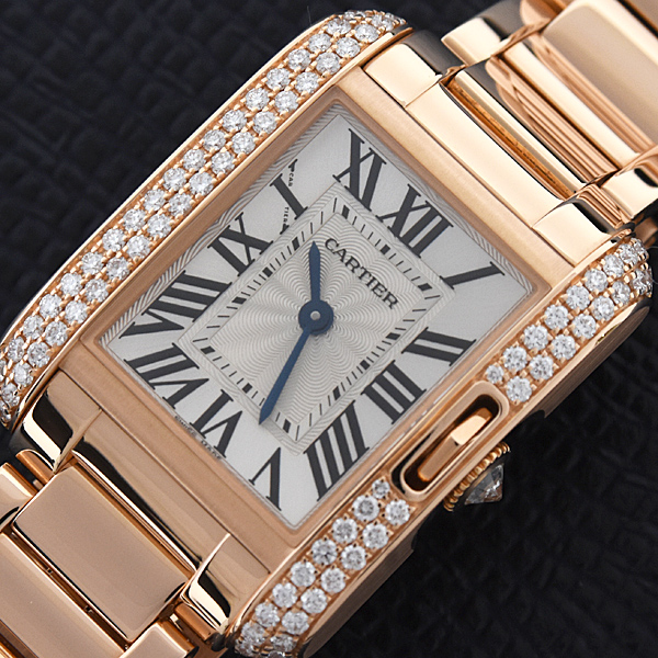 カルティエ 時計 レディース タンクアングレーズSM 2重ダイヤベゼル ピンクゴールド 750PG 電池式 Cartier WT100002 中古
