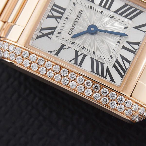 カルティエ 時計 レディース タンクアングレーズSM 2重ダイヤベゼル ピンクゴールド 750PG 電池式 Cartier WT100002 中古