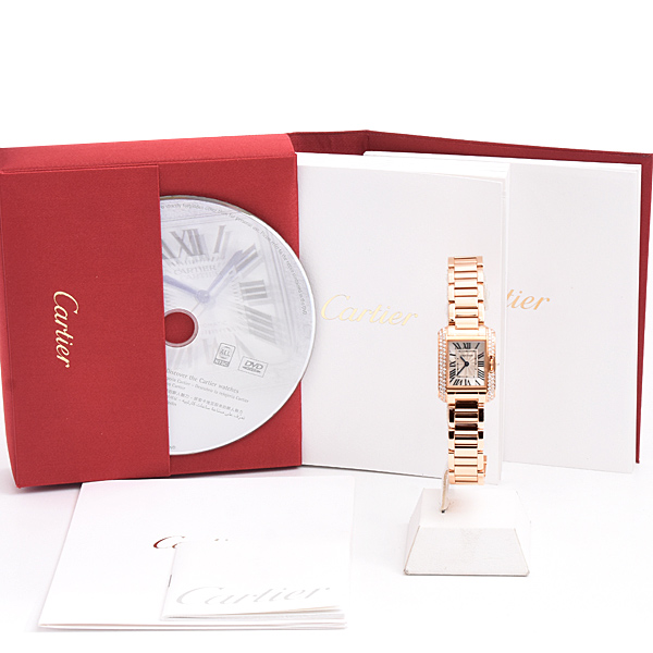 カルティエ 時計 レディース タンクアングレーズSM 2重ダイヤベゼル ピンクゴールド 750PG 電池式 Cartier WT100002 中古