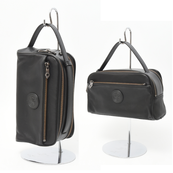 ハンティングワールド バッグ メンズ セカンドバッグ クラッチバッグ ポーチ レザー ブラック HUNTING WORLD 中古