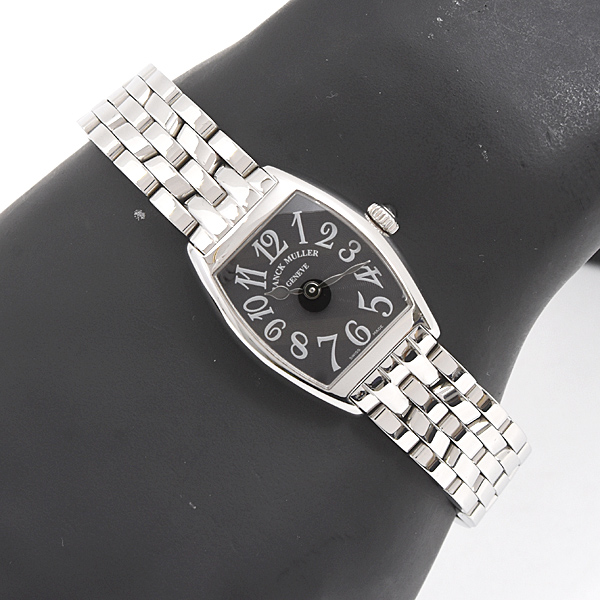 フランクミュラー 時計 レディース トノーカーベックス インターミディエ ブラック文字盤 電池式 ステンレス FRANCK MULLER 2252QZ SS 中古