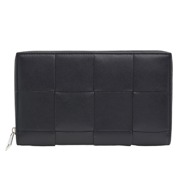 ボッテガヴェネタ 財布 メンズ カセット マキシイントレチャート ラウンドファスナー長財布 レザー ダークネイビー BOTTEGA VENETA 814649 VBWD5 中古