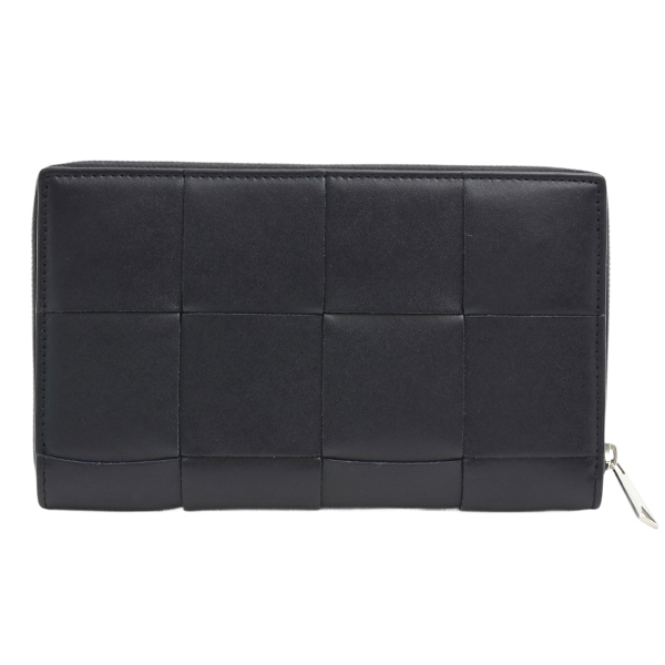 ボッテガヴェネタ 財布 メンズ カセット マキシイントレチャート ラウンドファスナー長財布 レザー ダークネイビー BOTTEGA VENETA 814649 VBWD5 中古