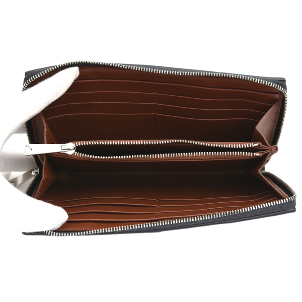 ボッテガヴェネタ 財布 メンズ カセット マキシイントレチャート ラウンドファスナー長財布 レザー ダークネイビー BOTTEGA VENETA 814649 VBWD5 中古