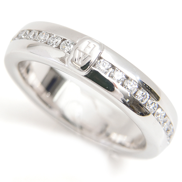 ハリーウィンストン 指輪 レディース HWロゴ ダイヤモンド リング 保証書付 11.5号 ホワイトゴールド HARRY WINSTON 750WG 中古