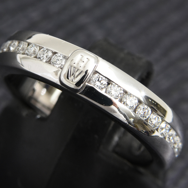 ハリーウィンストン 指輪 レディース HWロゴ ダイヤモンド リング 保証書付 11.5号 ホワイトゴールド HARRY WINSTON 750WG 中古