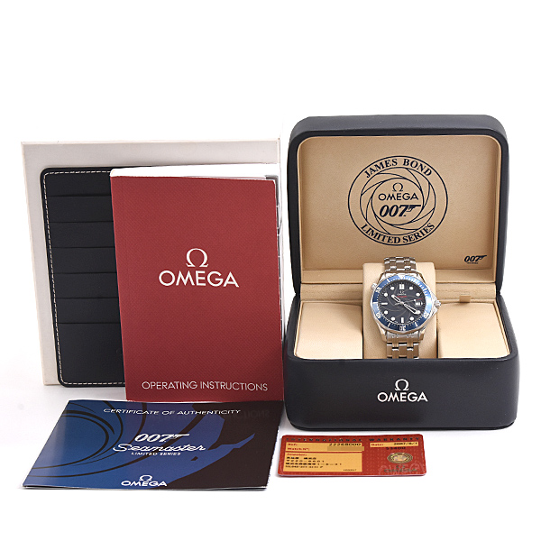 オメガ 時計 メンズ シーマスター300 007 ジェームズボンド 世界限定10007本 自動巻 ブルー文字盤 ステンレス SS OMEGA 2226.80.00 中古