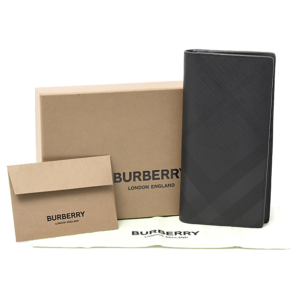 バーバリー 財布 メンズ キャベンディッシュ ロンドチェック 二つ折り 長財布 PVC ブラック系 8014479 BURBERRY 中古