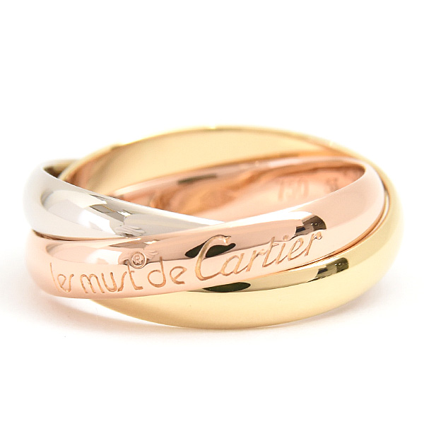 カルティエ 指輪 レディース トリニティ リング 3連 53号 実寸13号強 3.2mm ゴールド Cartier 750YG×WG×PG 中古