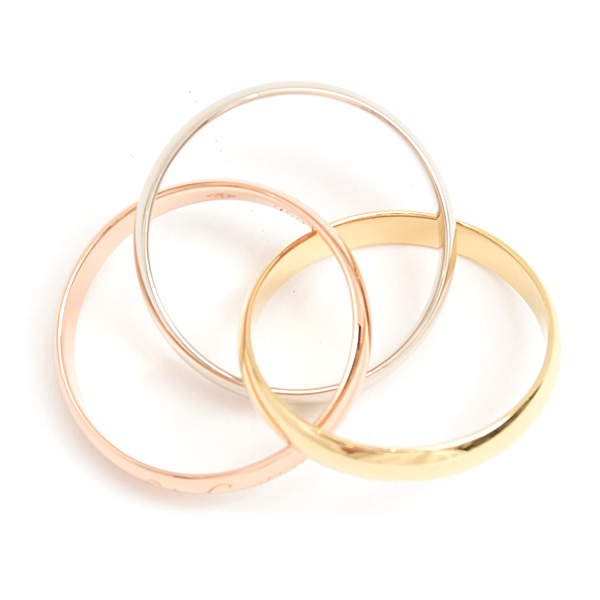 カルティエ 指輪 レディース トリニティ リング 3連 53号 実寸13号強 3.2mm ゴールド Cartier 750YG×WG×PG 中古