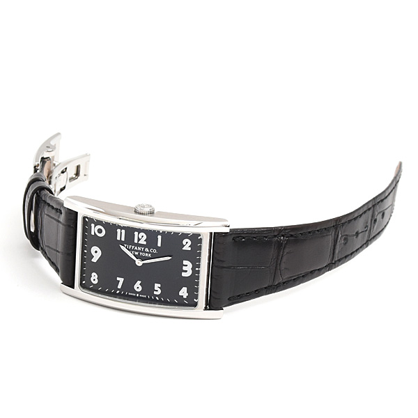 ティファニー 時計 レディース イーストウエスト ブラック文字盤 電池式 ステンレス TIFFANY 34677352 SS 中古
