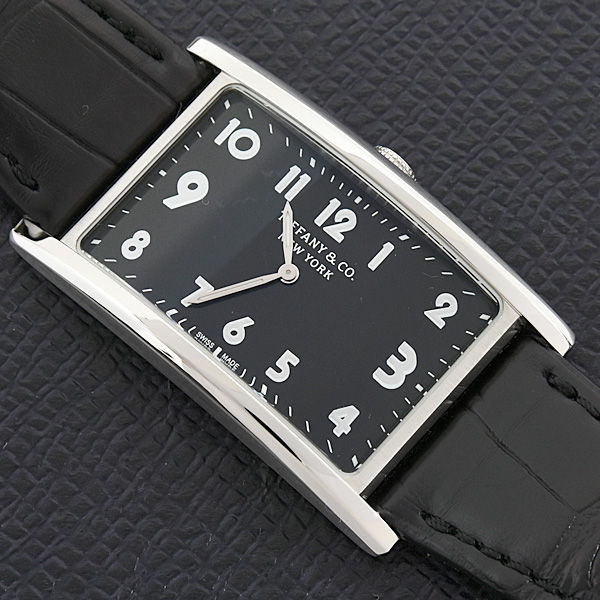 ティファニー 時計 レディース イーストウエスト ブラック文字盤 電池式 ステンレス TIFFANY 34677352 SS 中古