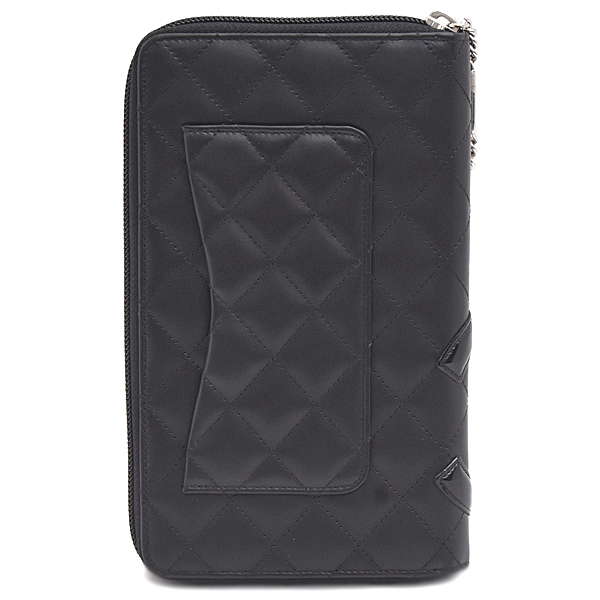 シャネル 財布 レディース カンボンライン ココマーク ラウンドファスナー 長財布 レザー ブラック CHANEL 中古