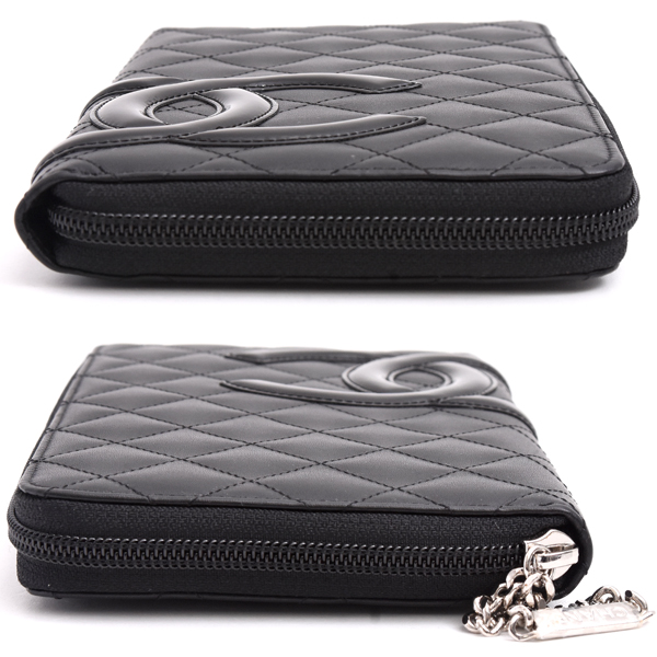 シャネル 財布 レディース カンボンライン ココマーク ラウンドファスナー 長財布 レザー ブラック CHANEL 中古