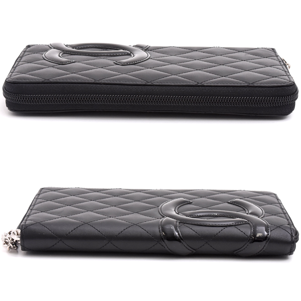 シャネル 財布 レディース カンボンライン ココマーク ラウンドファスナー 長財布 レザー ブラック CHANEL 中古