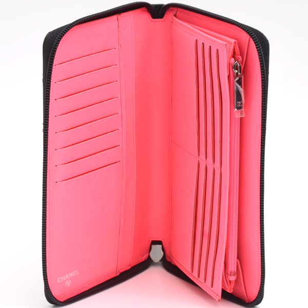 シャネル 財布 レディース カンボンライン ココマーク ラウンドファスナー 長財布 レザー ブラック CHANEL 中古