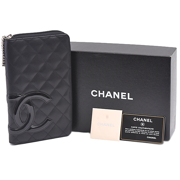シャネル 財布 レディース カンボンライン ココマーク ラウンドファスナー 長財布 レザー ブラック CHANEL 中古