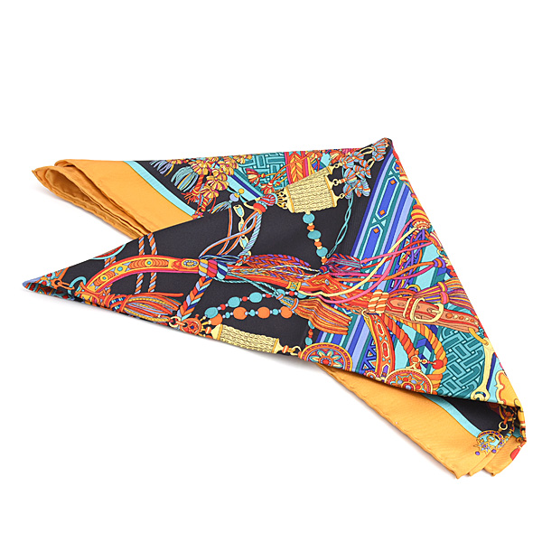 グッチ スカーフ レディース タッセルデザイン 大判 ショール シルク100% ブラック ゴールド GUCCI 中古