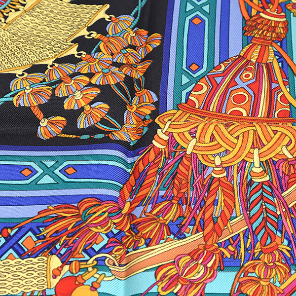 グッチ スカーフ レディース タッセルデザイン 大判 ショール シルク100% ブラック ゴールド GUCCI 中古