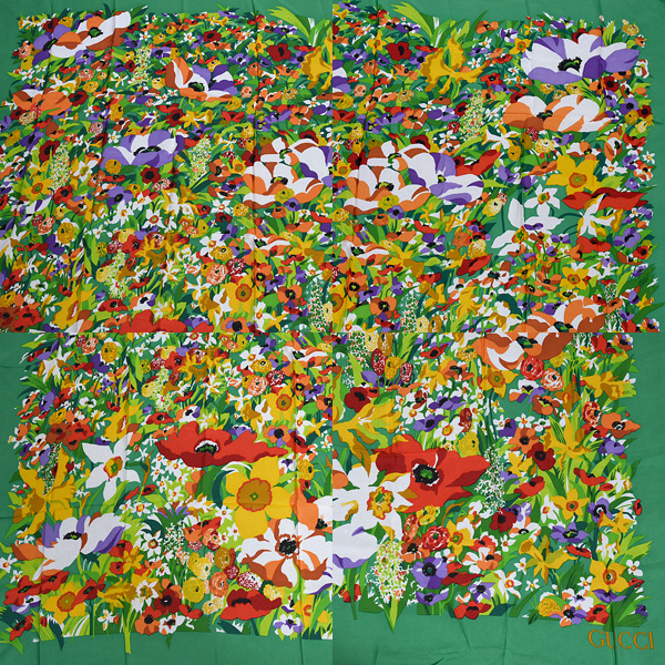 グッチ スカーフ レディース 花柄 大判 ショール シルク100% グリーン GUCCI 中古