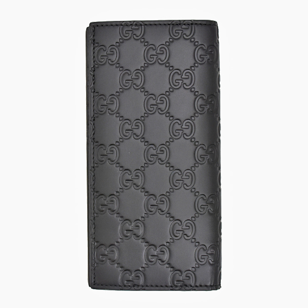 グッチ 財布 メンズ グッチシマ ロングウォレット 札入れ アウトレット ブラック 二つ折り カーフ グッチシグネチャー GUCCI 779828 中古