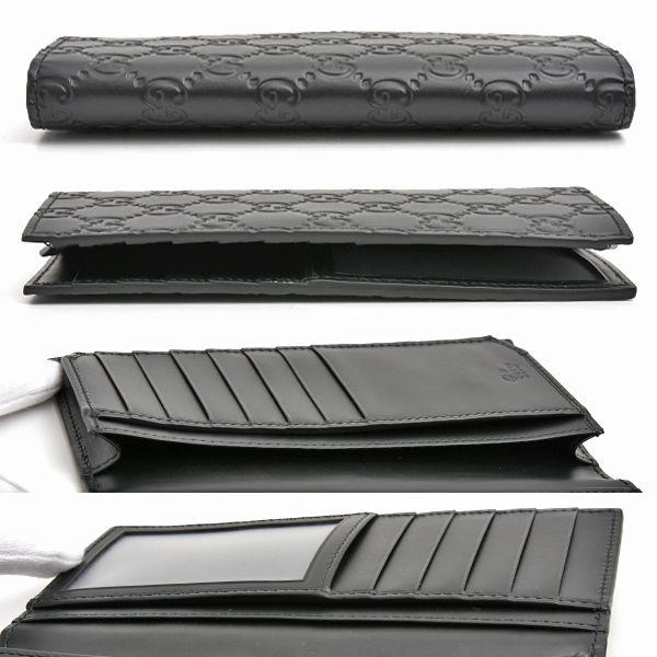 グッチ 財布 メンズ グッチシマ ロングウォレット 札入れ アウトレット ブラック 二つ折り カーフ グッチシグネチャー GUCCI 779828 中古